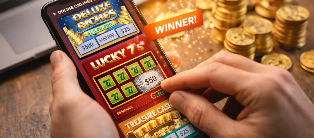 Online kaparós játék mobilon, nyereményt jelző felirattal és virtuális érmékkel